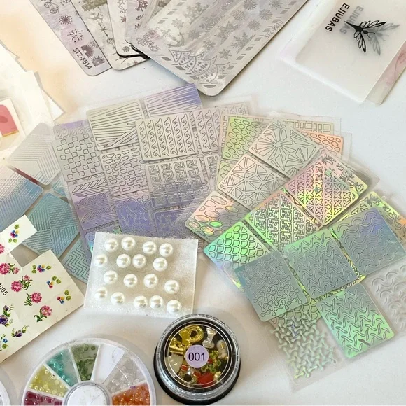 HUGE LOT 50+ Unopened Nail Polish Wraps Strips Stamps Rhinestones